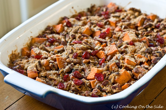 Roasted Sweet Potatoes with Cinnamon Pecan Crunch