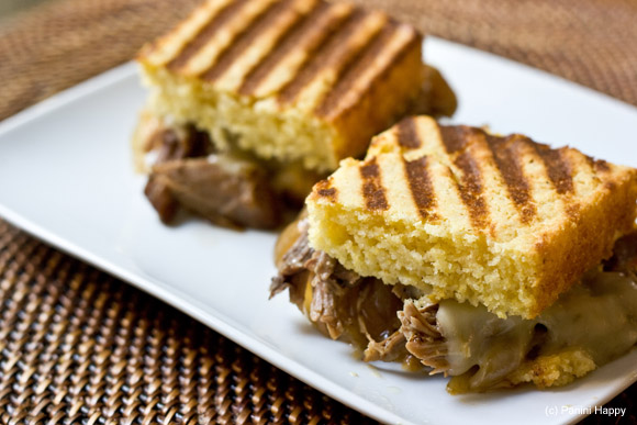 See my Pulled Pork Cornbread Panini with Caramelized Onions and Pepper Jack on Panini Happy