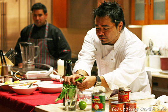 Chef Katsuya Fukushima with Chef Anthony Sinsay looking on