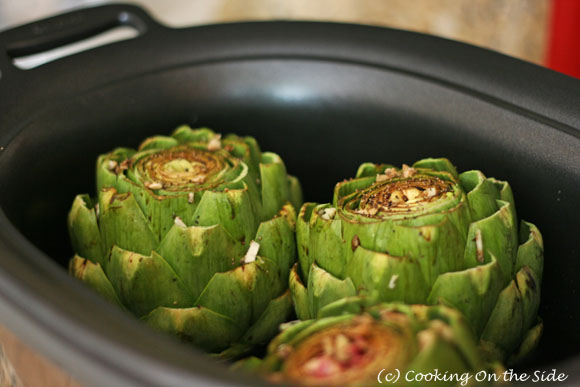 Slow Cooker Garlic Artichokes