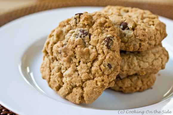 Chocolate Chip Oatmeal Cookies...get the recipe at www.cookingontheside.com