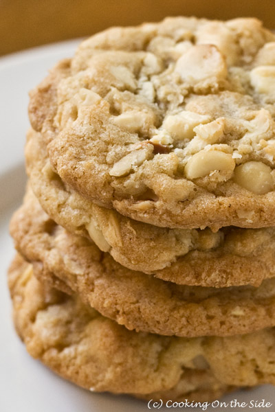 White Chocolate Macadamia Cookies...get the recipe at www.cookingontheside.com