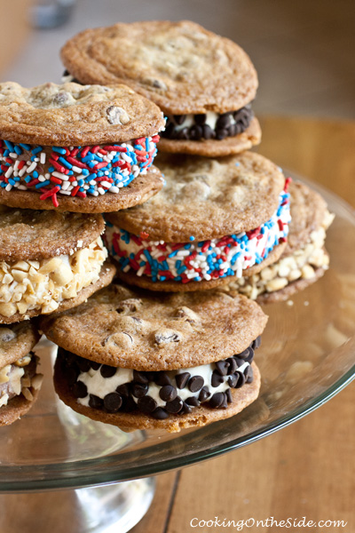 Chocolate Chip Cookie Ice Cream Sandwiches (from www.cookingontheside.com)