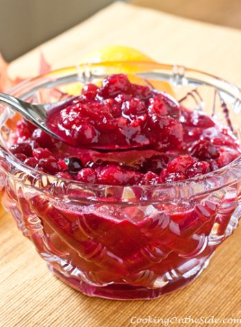 Gingered Orange Cranberry Sauce...get the recipe at www.cookingontheside.com