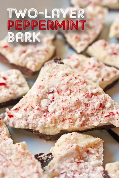 Two-Layer Peppermint Bark...get the recipe at www.cookingontheside.com #holiday #christmas #candy