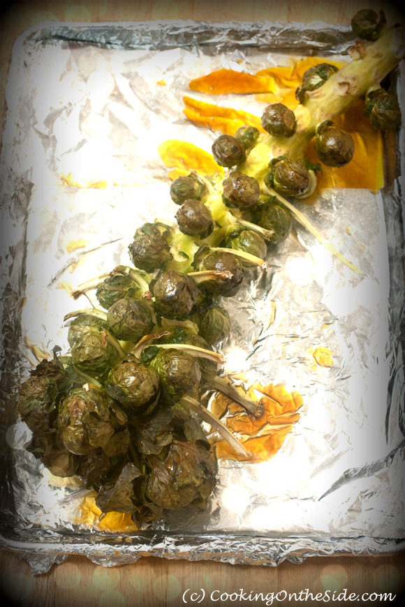 Roasted Brussels Sprouts On The Stalk Cooking On The Side